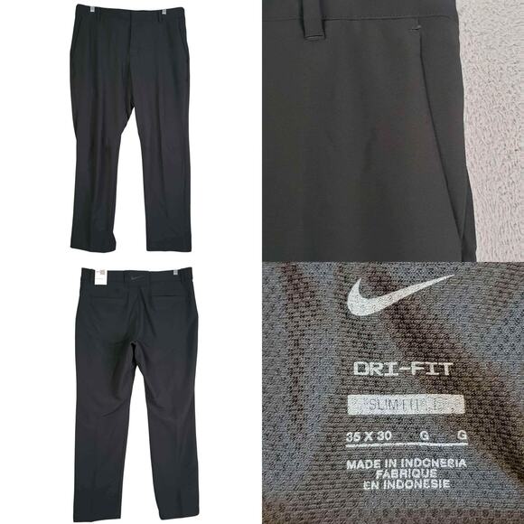 Nike Dri-Fit Golf Pants Men’s Size 35x30 Black Flat Front Chino Performance New - Picture 1 of 15